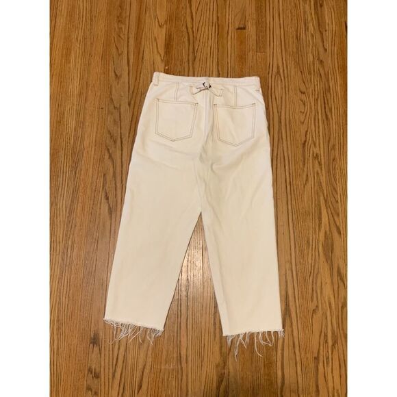 Free People Crop Jeans Barrel 29 White Denim Button-Fly High Waist Raw Hem Denim - Picture 5 of 13